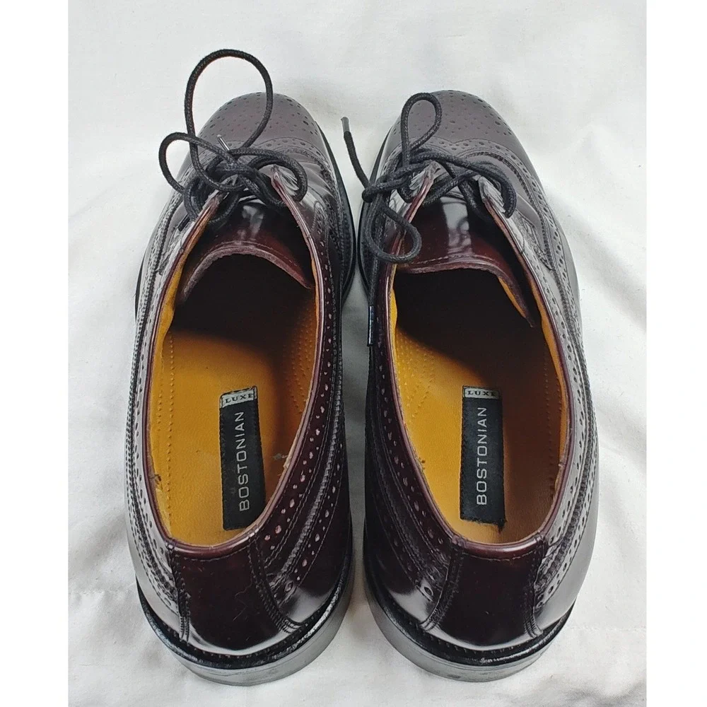 Bostonian Luxe Longwing Blucher Burgundy Leather Wingtip Oxfords Brogue Shoes 10
